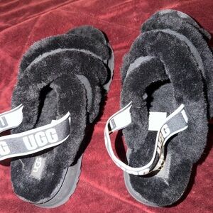UGG Black Fluffy Sandals